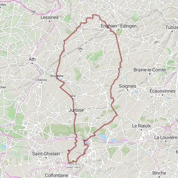 Map miniature of "The Scenic Gravel Experience near Flénu" cycling inspiration in Prov. Hainaut, Belgium. Generated by Tarmacs.app cycling route planner