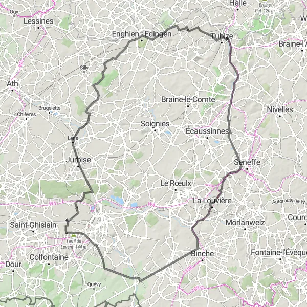Miniatuurkaart van de fietsinspiratie "Historische route van Flénu naar Estinnes" in Prov. Hainaut, Belgium. Gemaakt door de Tarmacs.app fietsrouteplanner