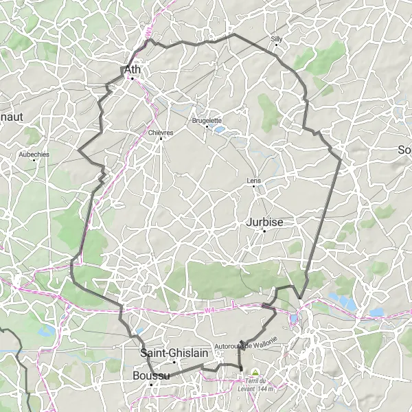 Miniatuurkaart van de fietsinspiratie "Wegfietsroute vanuit Flénu naar Ghlin" in Prov. Hainaut, Belgium. Gemaakt door de Tarmacs.app fietsrouteplanner