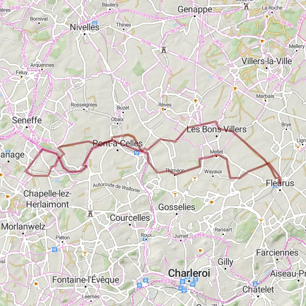 Karten-Miniaturansicht der Radinspiration "Rundweg durch idyllische Landschaften" in Prov. Hainaut, Belgium. Erstellt vom Tarmacs.app-Routenplaner für Radtouren