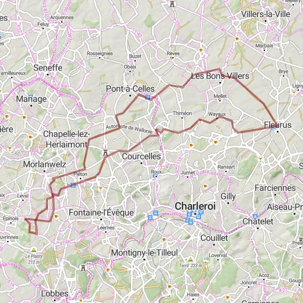 Miniature de la carte de l'inspiration cycliste "Les Vallées et Collines du Hainaut" dans la Prov. Hainaut, Belgium. Générée par le planificateur d'itinéraire cycliste Tarmacs.app