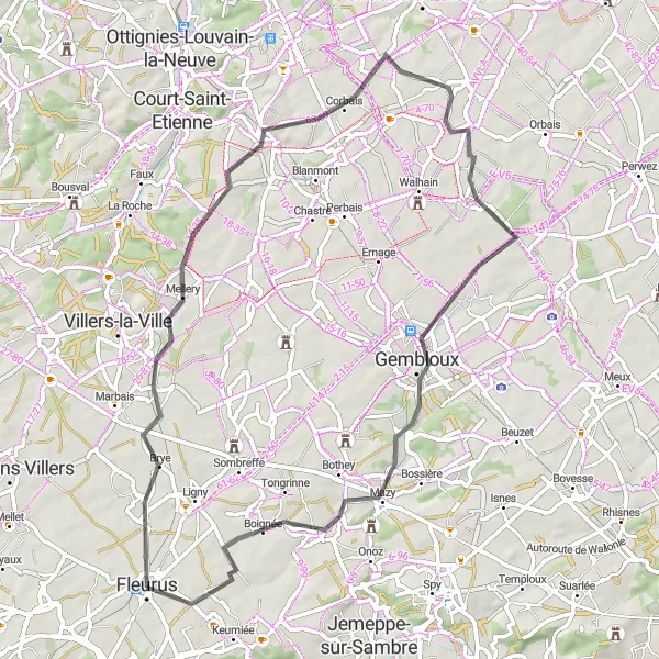 Miniature de la carte de l'inspiration cycliste "Les Châteaux et Paysages de la Campagne Belge" dans la Prov. Hainaut, Belgium. Générée par le planificateur d'itinéraire cycliste Tarmacs.app