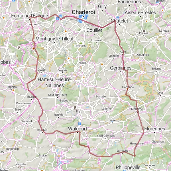 Map miniature of "Gravel Adventure through the Wilds of Hainaut" cycling inspiration in Prov. Hainaut, Belgium. Generated by Tarmacs.app cycling route planner