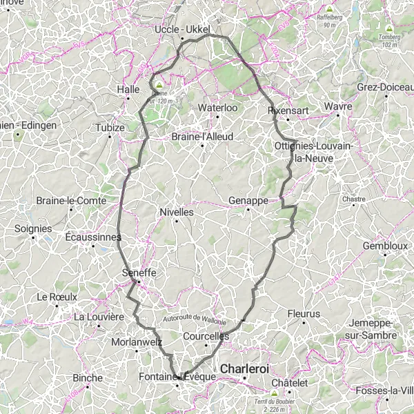 Map miniature of "Road Route 3" cycling inspiration in Prov. Hainaut, Belgium. Generated by Tarmacs.app cycling route planner