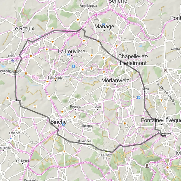 Map miniature of "The Industrial Heritage Tour" cycling inspiration in Prov. Hainaut, Belgium. Generated by Tarmacs.app cycling route planner