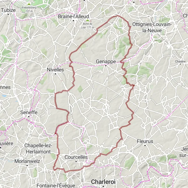 Map miniature of "The Ultimate Gravel Challenge" cycling inspiration in Prov. Hainaut, Belgium. Generated by Tarmacs.app cycling route planner