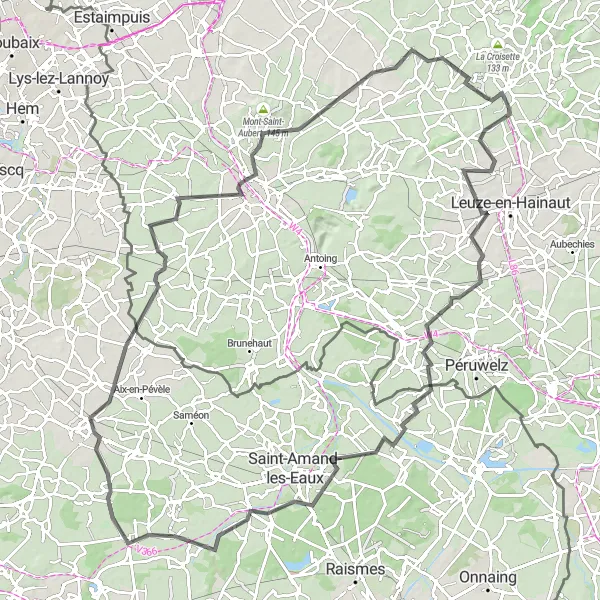 Karten-Miniaturansicht der Radinspiration "Rundfahrt von Frasnes-lez-Buissenal nach Tournai" in Prov. Hainaut, Belgium. Erstellt vom Tarmacs.app-Routenplaner für Radtouren