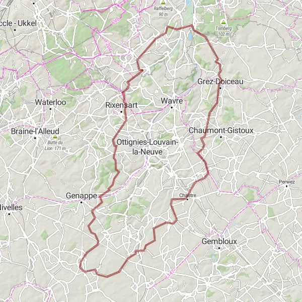 Map miniature of "The Gravel Adventure" cycling inspiration in Prov. Hainaut, Belgium. Generated by Tarmacs.app cycling route planner