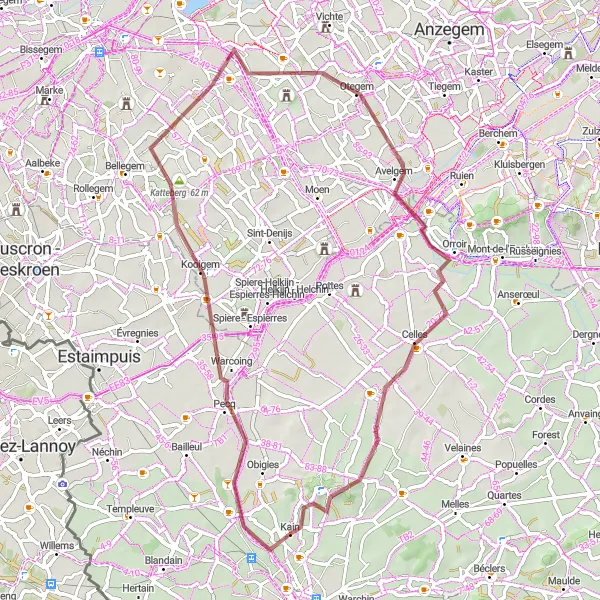 Miniature de la carte de l'inspiration cycliste "La boucle de Celles" dans la Prov. Hainaut, Belgium. Générée par le planificateur d'itinéraire cycliste Tarmacs.app
