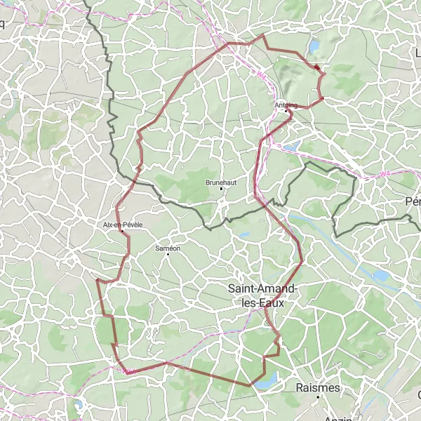 Miniatuurkaart van de fietsinspiratie "Gravelavontuur naar Antoing en Rumes" in Prov. Hainaut, Belgium. Gemaakt door de Tarmacs.app fietsrouteplanner