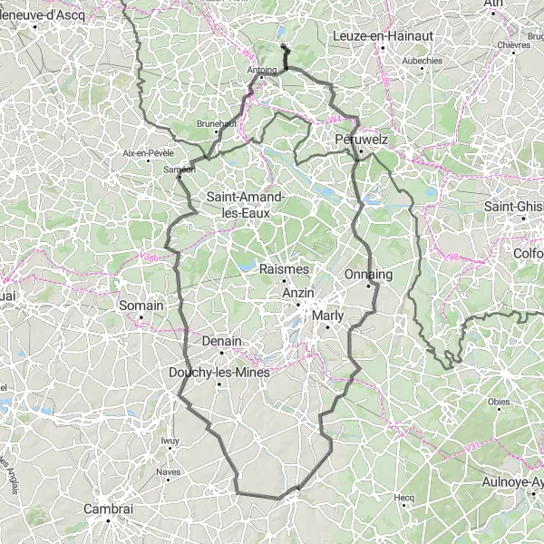 Miniatuurkaart van de fietsinspiratie "Route van Gaurain-Ramecroix naar Antoing en terug" in Prov. Hainaut, Belgium. Gemaakt door de Tarmacs.app fietsrouteplanner