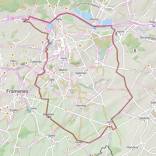 Karten-Miniaturansicht der Radinspiration "Kultur und Natur in Hainaut" in Prov. Hainaut, Belgium. Erstellt vom Tarmacs.app-Routenplaner für Radtouren