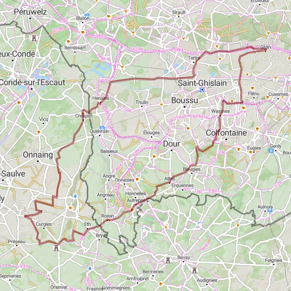 Map miniature of "Gravel Adventure in Hainaut" cycling inspiration in Prov. Hainaut, Belgium. Generated by Tarmacs.app cycling route planner