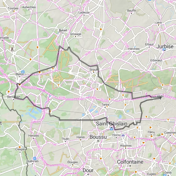 Karten-Miniaturansicht der Radinspiration "Rolling hills of Hainaut" in Prov. Hainaut, Belgium. Erstellt vom Tarmacs.app-Routenplaner für Radtouren