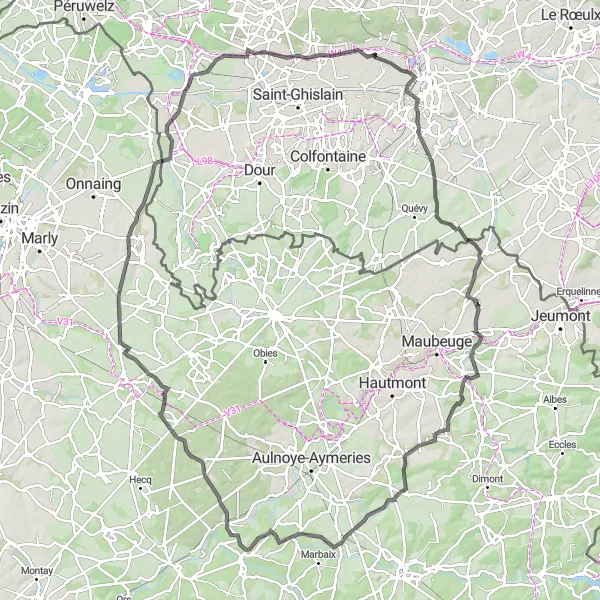 Karten-Miniaturansicht der Radinspiration "Große Rundfahrt durch Hainaut" in Prov. Hainaut, Belgium. Erstellt vom Tarmacs.app-Routenplaner für Radtouren