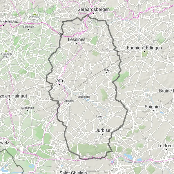 Map miniature of "The Rolling Hills of Hainaut" cycling inspiration in Prov. Hainaut, Belgium. Generated by Tarmacs.app cycling route planner