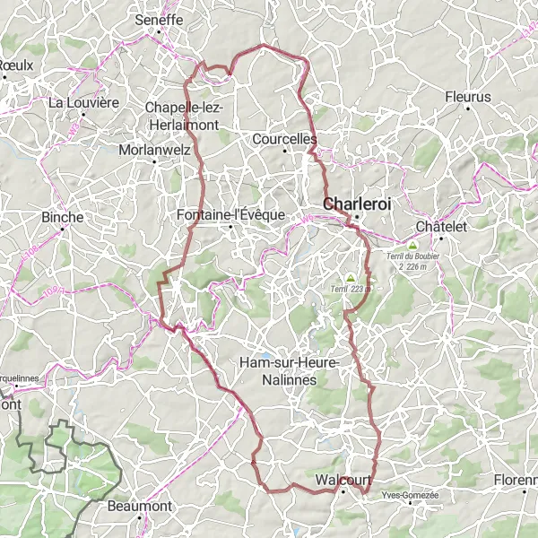 Miniatuurkaart van de fietsinspiratie "Avontuurlijk fietsen in de omgeving van Godarville" in Prov. Hainaut, Belgium. Gemaakt door de Tarmacs.app fietsrouteplanner