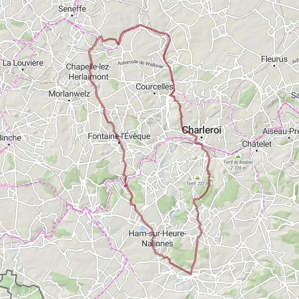 Map miniature of "Godarville and Surroundings" cycling inspiration in Prov. Hainaut, Belgium. Generated by Tarmacs.app cycling route planner