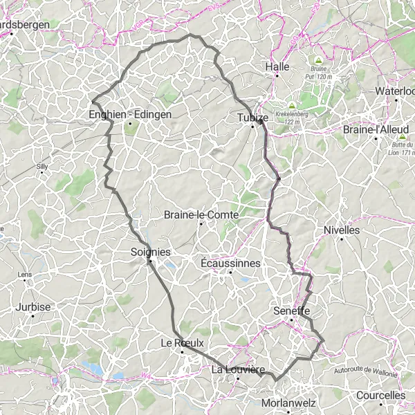 Miniatuurkaart van de fietsinspiratie "Wegfietsen rond Godarville" in Prov. Hainaut, Belgium. Gemaakt door de Tarmacs.app fietsrouteplanner