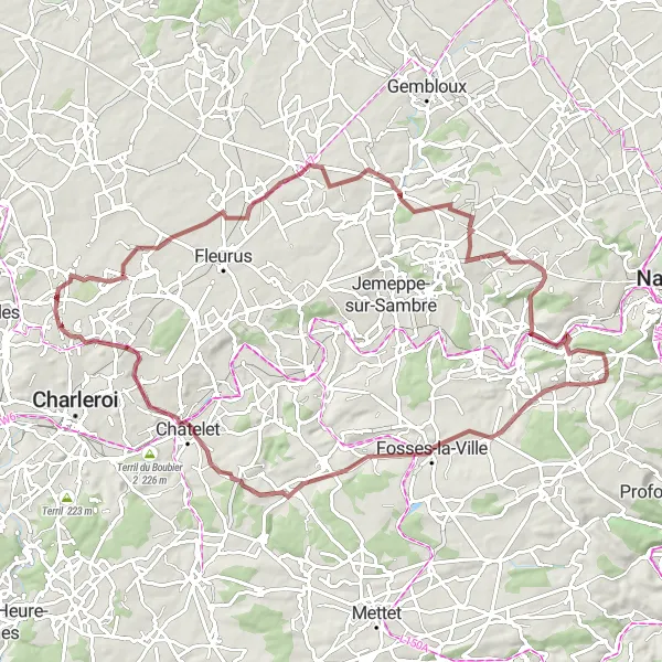Miniature de la carte de l'inspiration cycliste "Les Terrils du Sambre-et-Meuse" dans la Prov. Hainaut, Belgium. Générée par le planificateur d'itinéraire cycliste Tarmacs.app