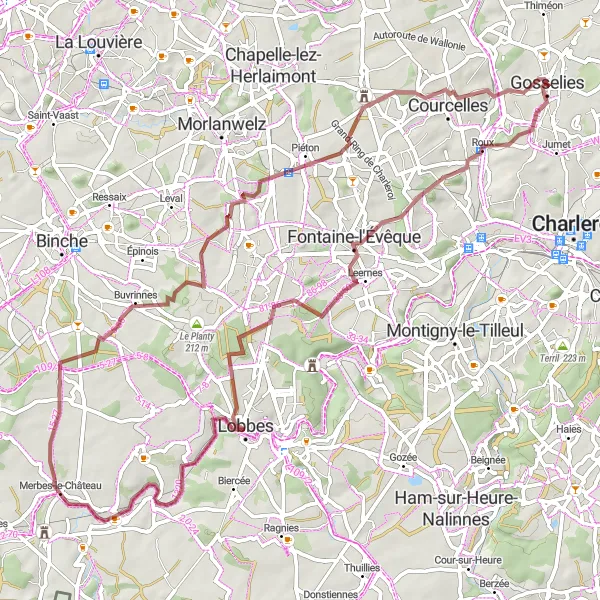 Miniature de la carte de l'inspiration cycliste "Les Terrils du Pays Noir" dans la Prov. Hainaut, Belgium. Générée par le planificateur d'itinéraire cycliste Tarmacs.app
