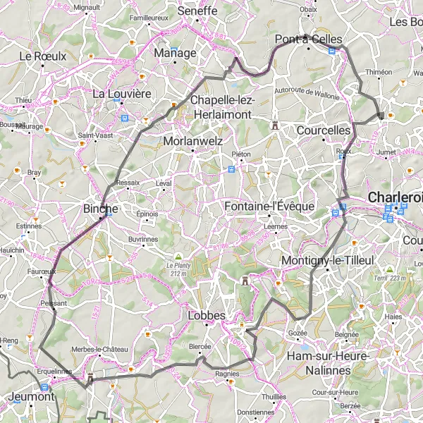 Map miniature of "Gosselies Loop" cycling inspiration in Prov. Hainaut, Belgium. Generated by Tarmacs.app cycling route planner