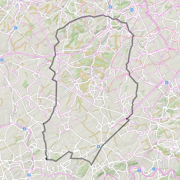 Map miniature of "Historic Sites and Scenic Routes" cycling inspiration in Prov. Hainaut, Belgium. Generated by Tarmacs.app cycling route planner