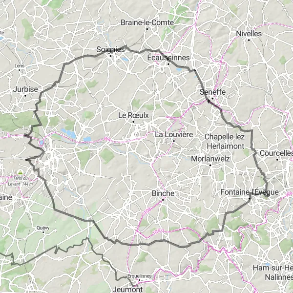 Map miniature of "The Enchanting Escape" cycling inspiration in Prov. Hainaut, Belgium. Generated by Tarmacs.app cycling route planner