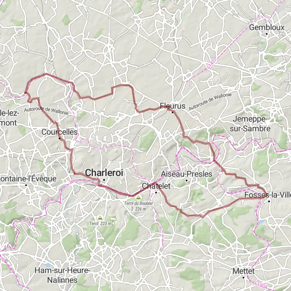 Miniature de la carte de l'inspiration cycliste "Circuit de Mellet à Courcelles" dans la Prov. Hainaut, Belgium. Générée par le planificateur d'itinéraire cycliste Tarmacs.app