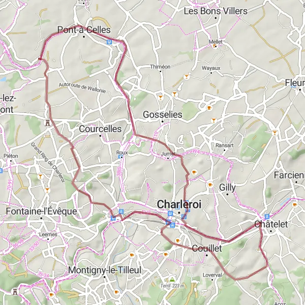 Karten-Miniaturansicht der Radinspiration "Erkundungstour von Gouy-lez-Piéton nach Trazegnies und zurück" in Prov. Hainaut, Belgium. Erstellt vom Tarmacs.app-Routenplaner für Radtouren