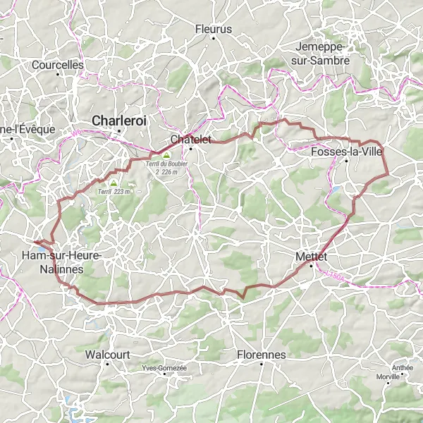 Karten-Miniaturansicht der Radinspiration "Herausfordernde Graveltour zu Mettet und Gourdinne" in Prov. Hainaut, Belgium. Erstellt vom Tarmacs.app-Routenplaner für Radtouren