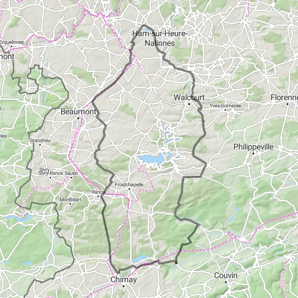 Map miniature of "Vogenée Adventure" cycling inspiration in Prov. Hainaut, Belgium. Generated by Tarmacs.app cycling route planner