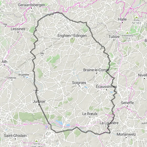 Map miniature of "The Mining Heritage of Hainaut" cycling inspiration in Prov. Hainaut, Belgium. Generated by Tarmacs.app cycling route planner