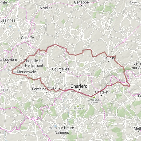 Map miniature of "Chateaulaine Gravel Route" cycling inspiration in Prov. Hainaut, Belgium. Generated by Tarmacs.app cycling route planner