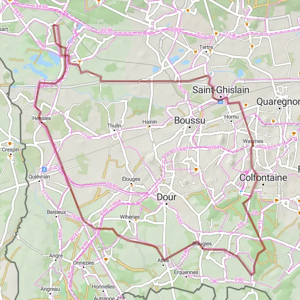 Miniatuurkaart van de fietsinspiratie "Gravelfietsroute naar Wasmes en Harchies" in Prov. Hainaut, Belgium. Gemaakt door de Tarmacs.app fietsrouteplanner