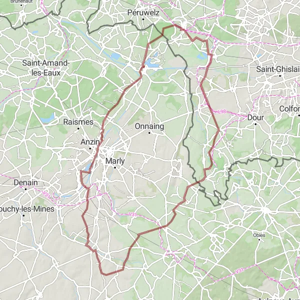 Miniatuurkaart van de fietsinspiratie "Gravelroute door Hainaut" in Prov. Hainaut, Belgium. Gemaakt door de Tarmacs.app fietsrouteplanner
