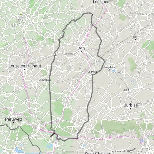 Karten-Miniaturansicht der Radinspiration "Rundfahrt durch Grandglise und Vaudignies" in Prov. Hainaut, Belgium. Erstellt vom Tarmacs.app-Routenplaner für Radtouren