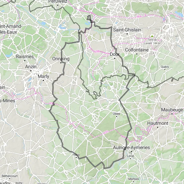 Map miniature of "Scenic Road Tour of Hainaut" cycling inspiration in Prov. Hainaut, Belgium. Generated by Tarmacs.app cycling route planner