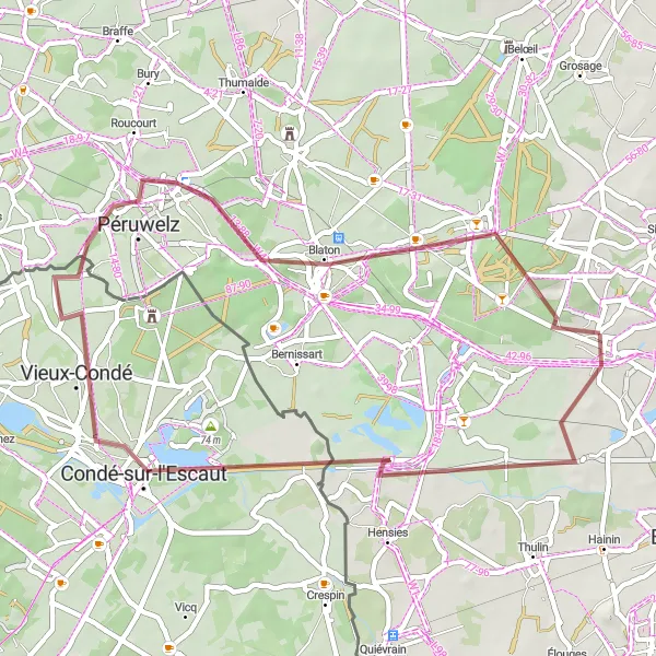 Map miniature of "The Saint-Aybert Loop" cycling inspiration in Prov. Hainaut, Belgium. Generated by Tarmacs.app cycling route planner