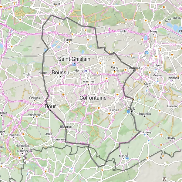 Miniature de la carte de l'inspiration cycliste "Tour de Hautrage et ses environs" dans la Prov. Hainaut, Belgium. Générée par le planificateur d'itinéraire cycliste Tarmacs.app