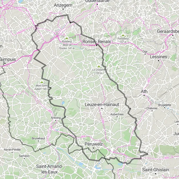 Map miniature of "The Hautrage-Highlands Challenge" cycling inspiration in Prov. Hainaut, Belgium. Generated by Tarmacs.app cycling route planner