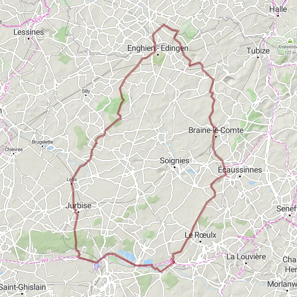 Map miniature of "Havré and the Scenic Gravel Experience" cycling inspiration in Prov. Hainaut, Belgium. Generated by Tarmacs.app cycling route planner