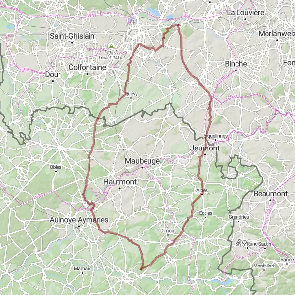 Map miniature of "Gravel Adventure: Havré to Ciply" cycling inspiration in Prov. Hainaut, Belgium. Generated by Tarmacs.app cycling route planner