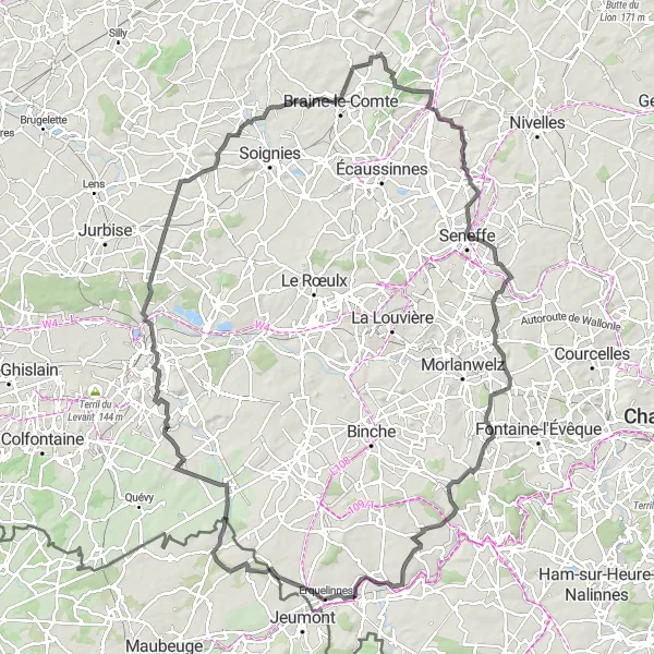 Karten-Miniaturansicht der Radinspiration "Route in der Nähe von Hennuyères" in Prov. Hainaut, Belgium. Erstellt vom Tarmacs.app-Routenplaner für Radtouren