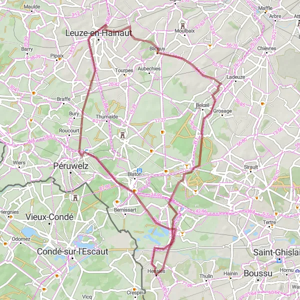 Miniature de la carte de l'inspiration cycliste "La Boucle de Pommerœul" dans la Prov. Hainaut, Belgium. Générée par le planificateur d'itinéraire cycliste Tarmacs.app
