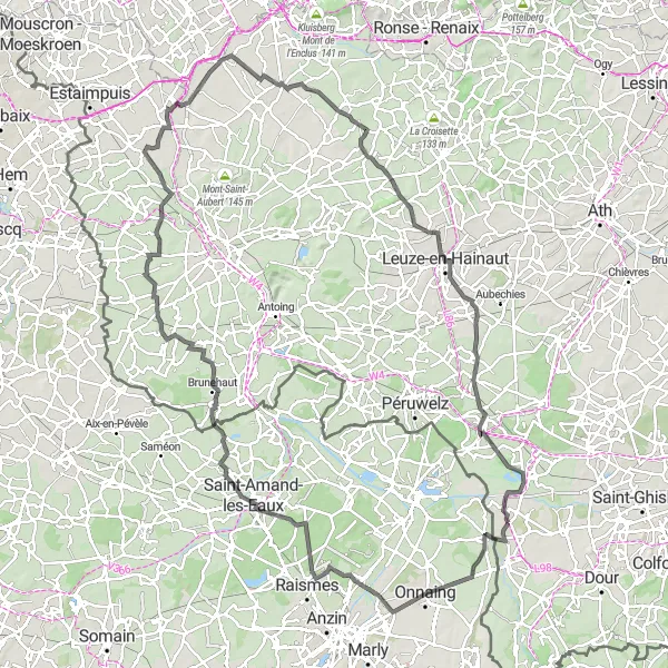 Karten-Miniaturansicht der Radinspiration "Rund um Hensies und Leuze-en-Hainaut" in Prov. Hainaut, Belgium. Erstellt vom Tarmacs.app-Routenplaner für Radtouren