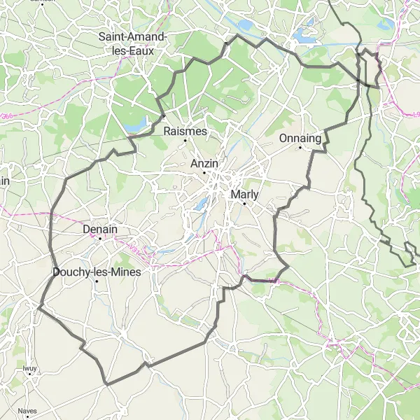 Miniatuurkaart van de fietsinspiratie "Hensies en omgeving" in Prov. Hainaut, Belgium. Gemaakt door de Tarmacs.app fietsrouteplanner