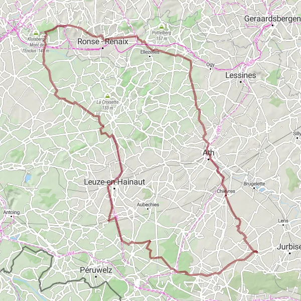 Miniatuurkaart van de fietsinspiratie "Avontuurlijke tocht vanuit Herchies naar Kanarieberg" in Prov. Hainaut, Belgium. Gemaakt door de Tarmacs.app fietsrouteplanner