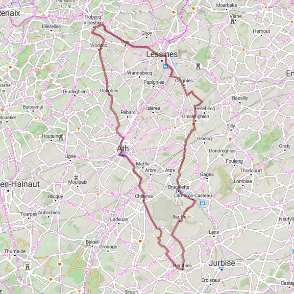 Map miniature of "Discovering Ath and Beyond" cycling inspiration in Prov. Hainaut, Belgium. Generated by Tarmacs.app cycling route planner