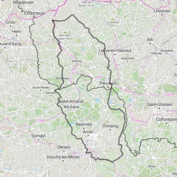 Map miniature of "Road Route 85311: Hérinnes Grand Tour" cycling inspiration in Prov. Hainaut, Belgium. Generated by Tarmacs.app cycling route planner